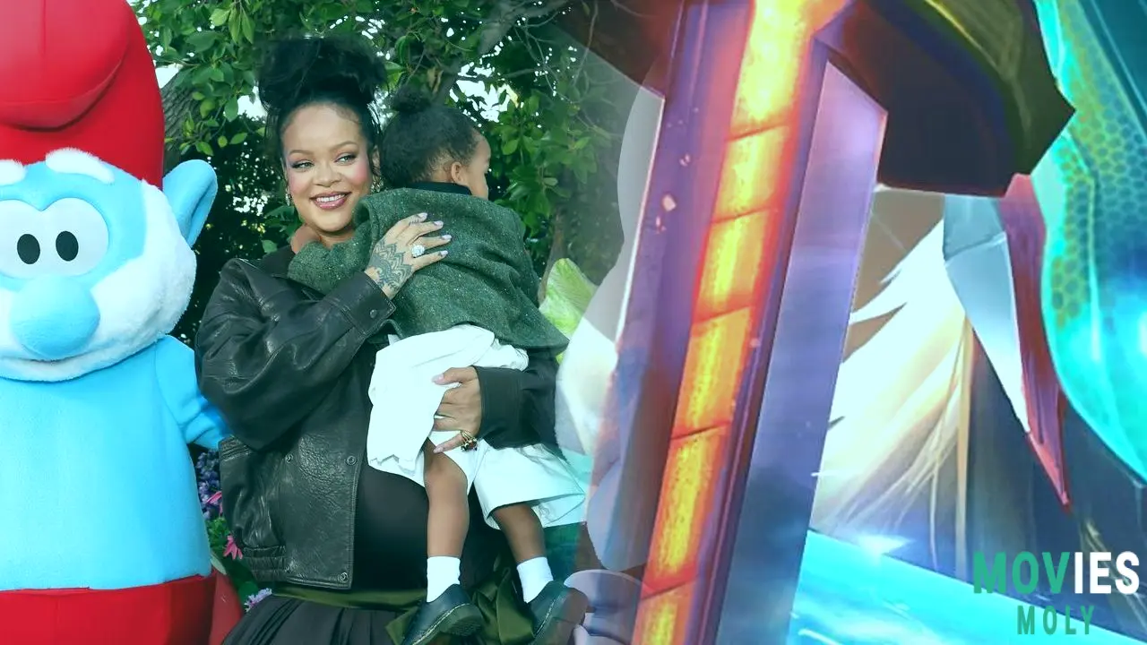 Rihanna's family affair: RZA and Riot go to the "Smurfs" premiere with her. Main Image