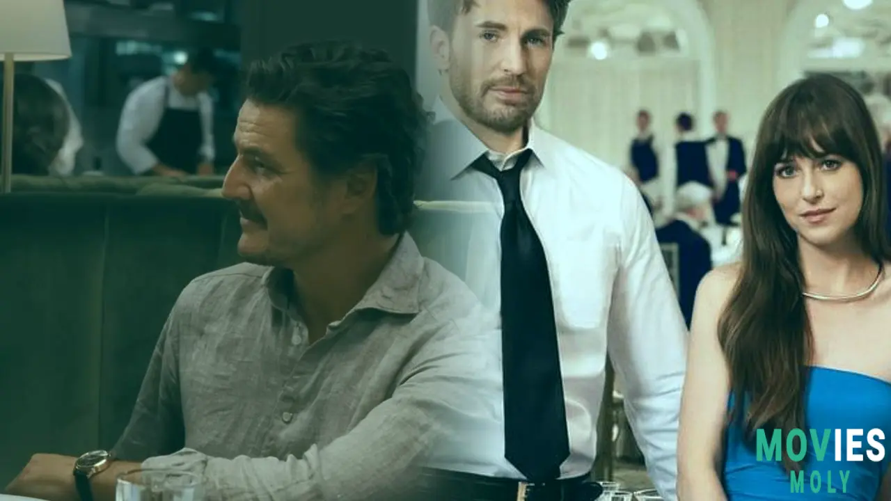Uh Oh Love Triangle Alert! Chris Evans Pedro Pascal and Dakota Johnson Get Messy in 'Materialists' Trailer image 5