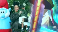 Rihanna's family affair: RZA and Riot go to the "Smurfs" premiere with her.