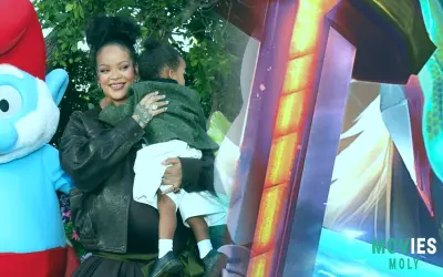 Rihanna's family affair: RZA and Riot go to the "Smurfs" premiere with her.